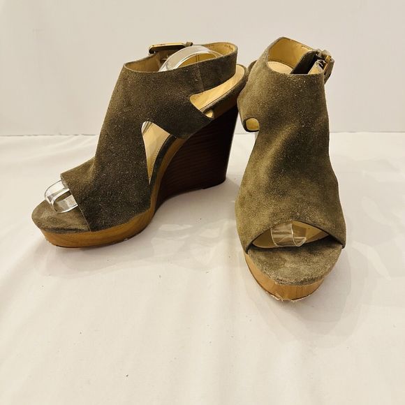 Michael Kors Tan Suede Espadrille Wedge Sandals Size 9 Flaws Read - Picture 1 of 14